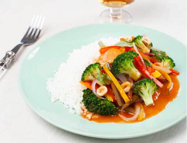 VERDURAS SALTEADAS CON PAPAS ASADAS (VEGETARIANO)