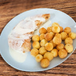 POLLO A LA HUANCAÍNA CON PAPAS DUQUESAS
