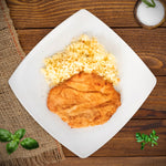 MILANESA DE POLLO CON ARROZ A LA ZANAHORIA
